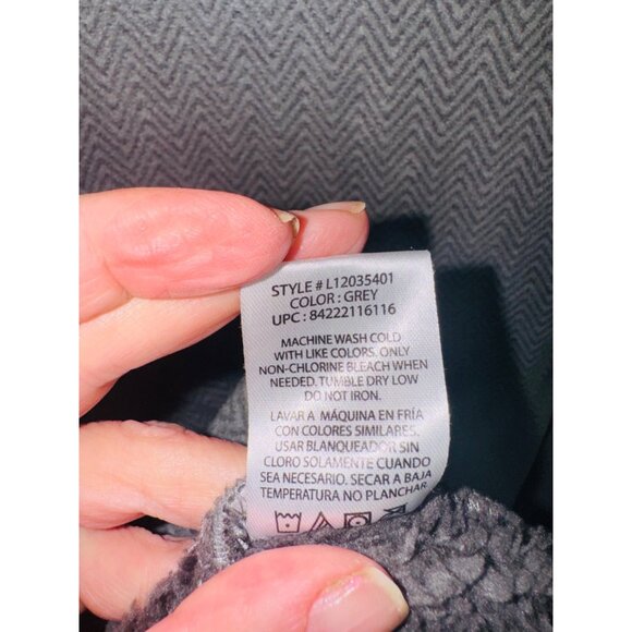 London Fog 2XL Grey Herringbone Fleece Pullover Jacket Half-Zip Sherpa Lining - Picture 5 of 8